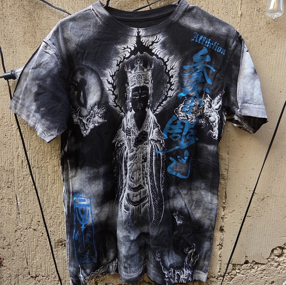 Affliction Men's Black and Blue Graphic T-Shirt by Horiyoshi !!!